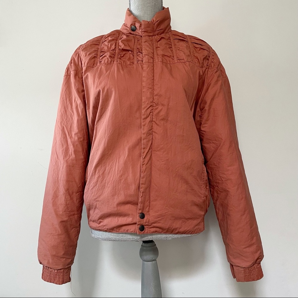Diane Von Furstenberg jacket dusty pink vintage 1980s ruffle detail bomber